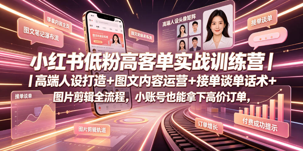 小红书低粉高客单实战训练营|高端人设打造+图文内容运营+接单谈单话术+图片剪辑全流程,小账号也能拿下高价订单-MFXUI中国站