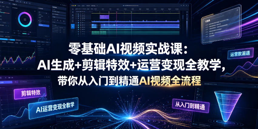 零基础AI视频实战课:AI生成+剪辑特效+运营变现全教学,带你从入门到精通AI视频全流程-MFXUI中国站