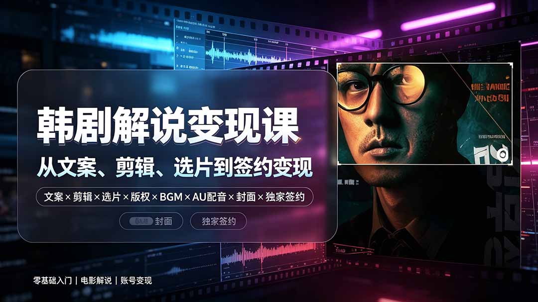 抖音270W粉丝博主亲授韩剧解说课:文案×剪辑×选片×版权×BGM×AU配音×封面×独家签约,零基础到变现-MFXUI中国站