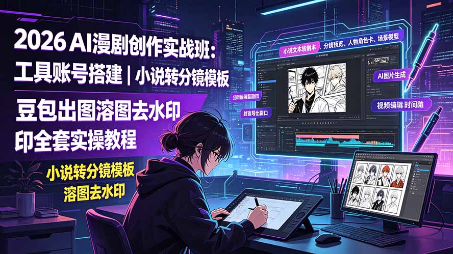 2026AI漫剧创作实战班:工具账号搭建|小说转分镜模板|豆包出图溶图去水印全套实操教程-MFXUI中国站