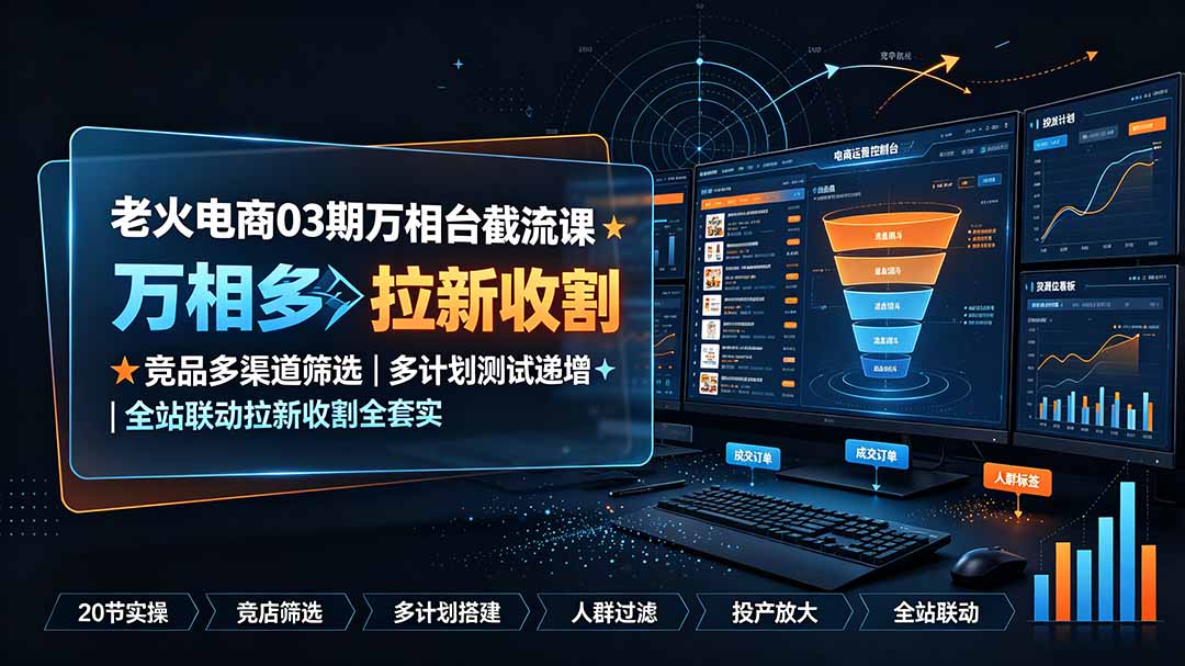 老火电商03期万相台截流课:竞品多渠道筛选|多计划测试递增|全站联动拉新收割全套实操教学-MFXUI中国站