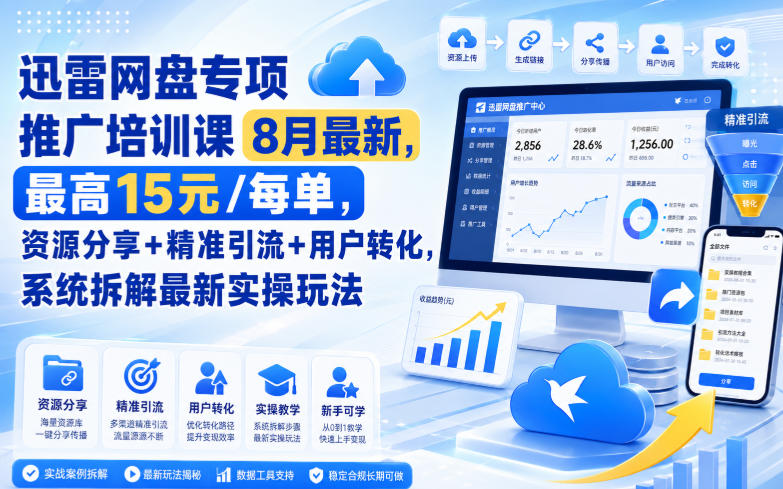 迅雷网盘专项推广培训课9月最新,最高15米/每单,资源分享+精准引流+用户转化,系统拆解最新实操玩法(更新0909)-MFXUI中国站