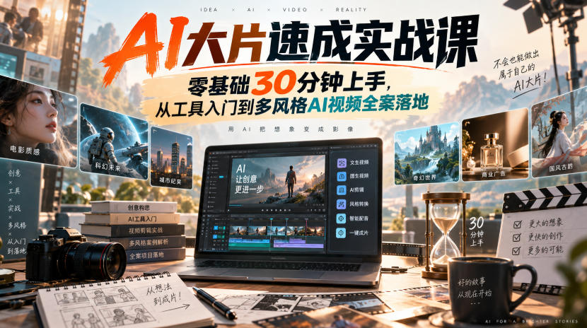 AI大片速成实战课|零基础30分钟上手,从工具入门到多风格AI视频全案落地-MFXUI中国站