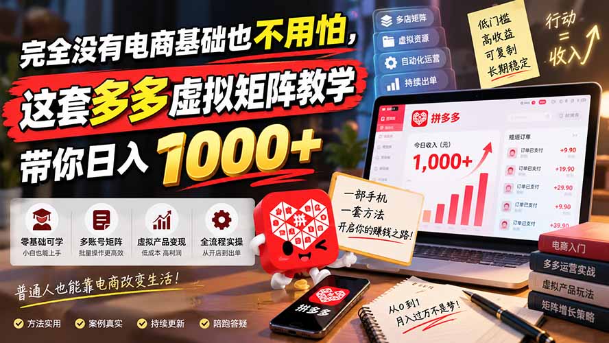 完全没有电商基础也不用怕,这套多多虚拟矩阵教学带你日入 1000+-MFXUI中国站